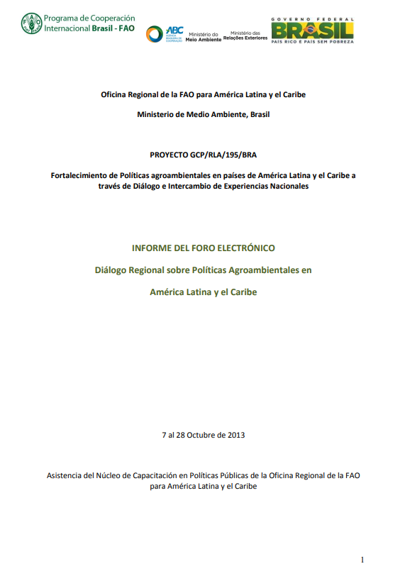 Informe del Foro Electrónico Diálogo Regional sobre Políticas Agroambientales en ALC