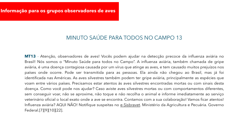 MT13 - Informacao para os grupos observadores de aves