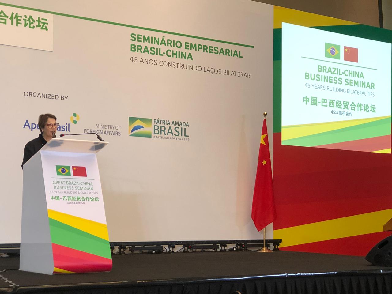Ministra Tereza Cristina participa do Seminário Brasil-China, em Pequim, durante visita do presidente Jair Bolsonaro