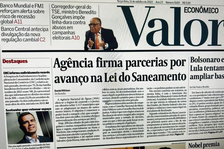 Capa do jornal Valor Econômico de 10 de outubro