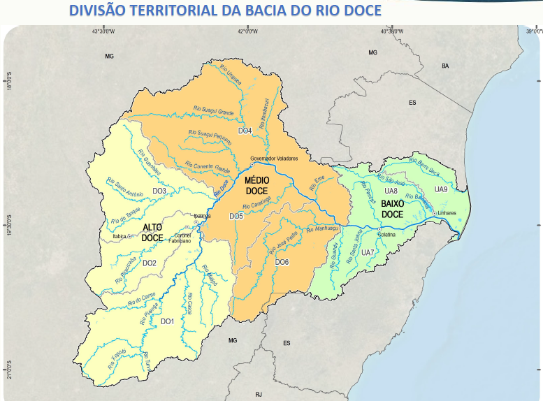 Mapa da bacia hidrográfica do rio Doce (ES/MG)