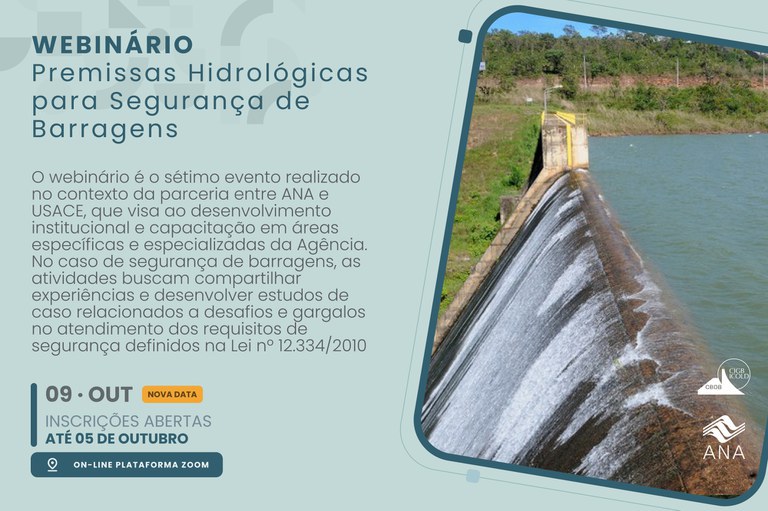 Informações sobre o webinário Premissas Hidrológicas para Segurança de Barragens
