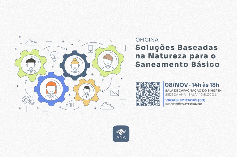 Informações sobre a Oficina sobre Soluções Baseadas na Natureza no Saneamento Básico com QR Code com link para inscrições