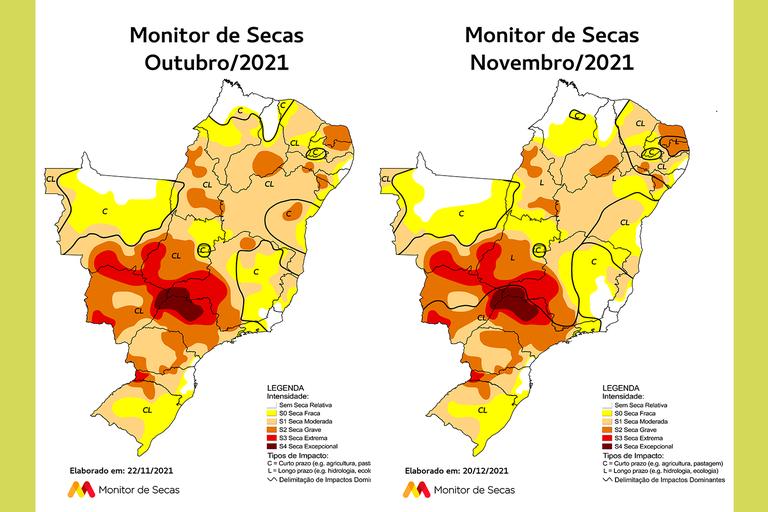 Mapas do Monitor de Secas de outubro e novembro de 2021