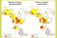 Seca fica mais branda no Centro-Oeste e no Sudeste em janeiro. Fenômeno se intensifica no Sul e fica estável no Nordeste, segundo Monitor de Secas