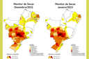 Mapas do Monitor de Secas de dezembro de 2021 e janeiro de 2022