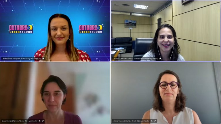 Imagem da transmissão online da roda de conversa para meninas e mulheres sobre proteção digital, Anatel, 29/10/2024