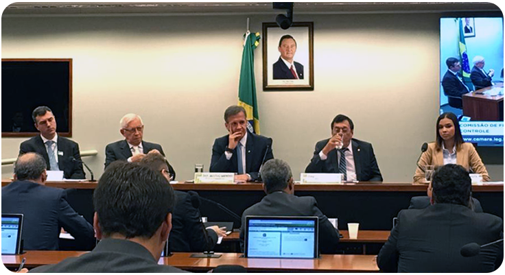 Foto dos participantes na mesa da audiência pública