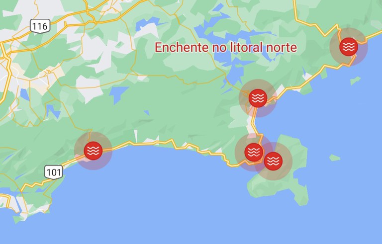 Mapa áreas atingidas pelas enchentes