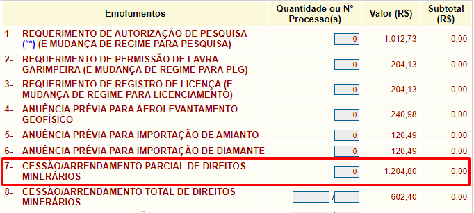 Emitir e pagar o emolumento de número 7