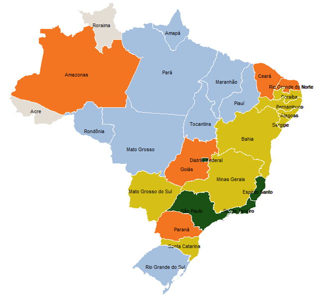 Mapa 2 - Taxa de cobertura dos planos exclusivamente odontológicos por Unidades da Federação (Brasil – Março/2024)