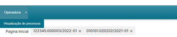 Processos abertos nas abas superiores da página