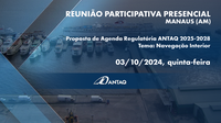 A última reunião participativa da Agenda Regulatória ANTAQ 2025-2028 será sobre navegação interior