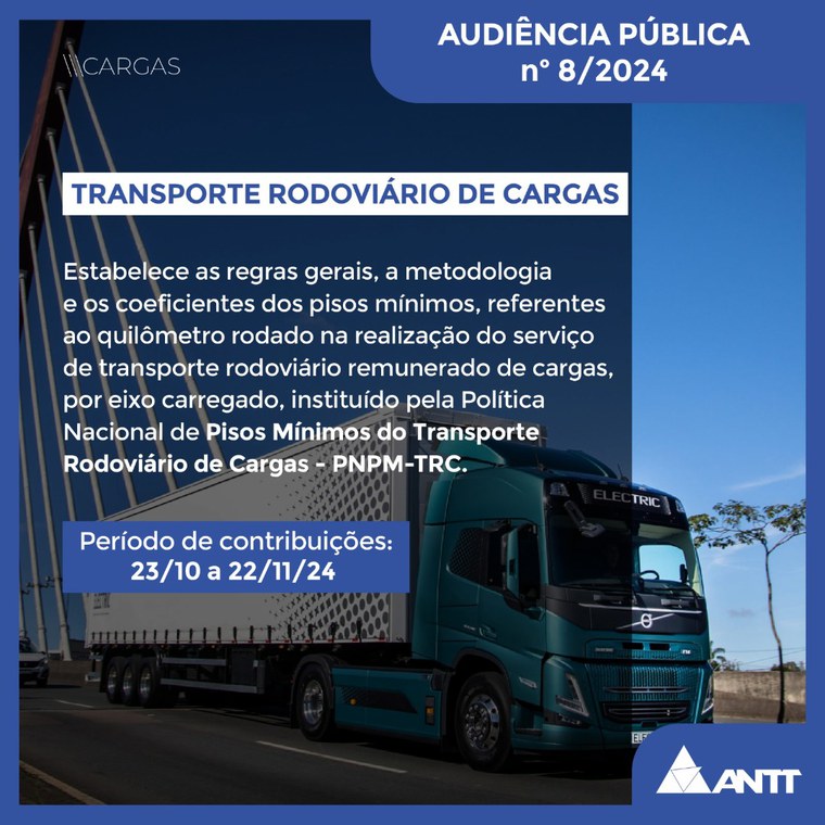 ANTT propõe audiência pública para revisar Resolução dos Pisos Mínimos do Transporte de Cargas