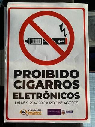 Placa proibido cigarro eletronico