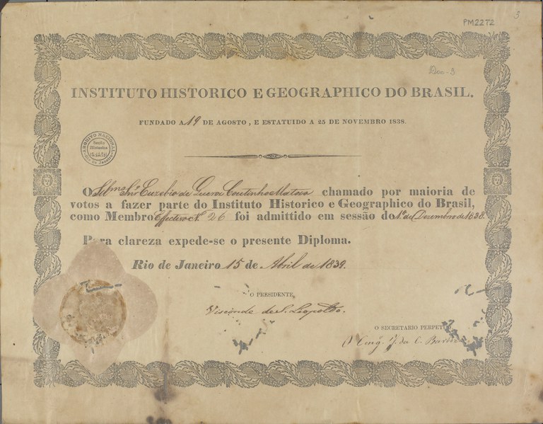Diploma de Eusébio de Queirós