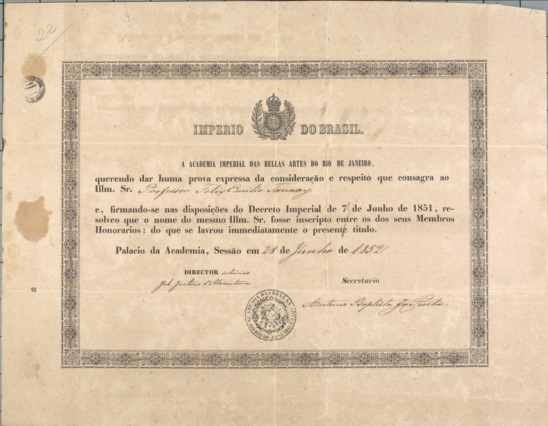 Diploma de sócio-honorário da Academia de Belas Artes