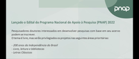 Seleção do Programa Nacional de Apoio à Pesquisa/2022. Atualização (11/10) Resultado final