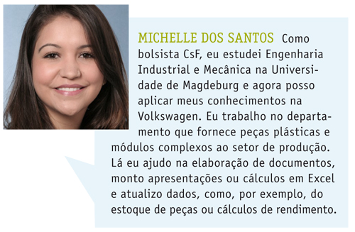 Michele conseguiu o estágio após um ano de estudos como bolsista na Universidade de Magdeburg, Alemanha