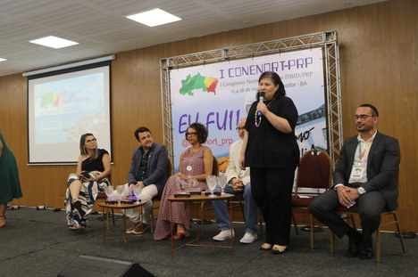 Imagem: Lorena Lins na Abertura do I Conenort (Bárbara Souza/IFBA)