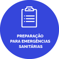 Botão com fundo azul. Ícone de uma prancheta. Texto: Preparação para emergências sanitárias.