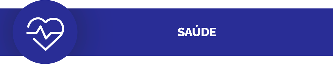 Fundo azul escuro, contém um ícone de um coração. Texto: Saúde