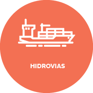 Fundo rosa Salmão. Ícone de um navio. Texto: Hidrovias