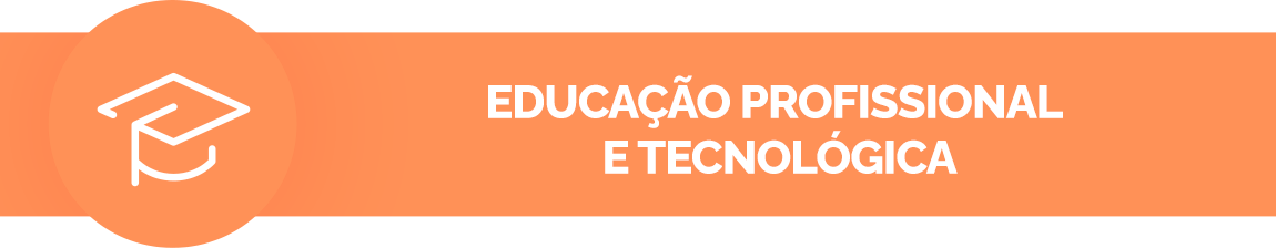 Fundo laranja suave, contém um ícone de um capelo (chapéu de formando). Texto: Educação profissional e tecnológica