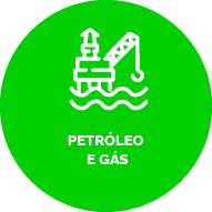 Botão com fundo verde. Ícone de uma plataforma de petróleo. Texto: Petróleo e gás