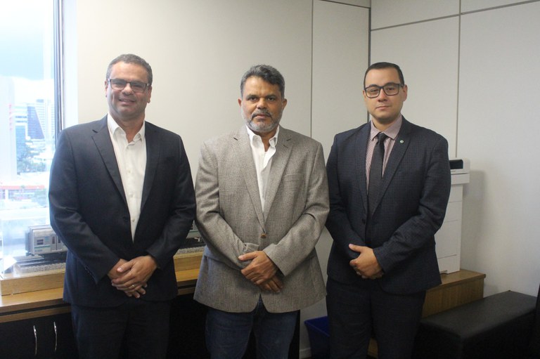 Eduardo Ribeiro, ouvidor da CBTU, diretor-presidente José Marques e o  ouvidor-geral do Ministério das Cidades Pedro Batelli. 