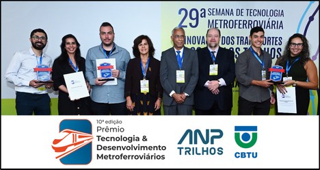 A premiação foi entregue pelo Presidente do Conselho da ANPTrilhos, Joubert Flores; pela Diretora Técnica da CBTU, Adriana Fonseca Lins; e pelo Presidente da AEAMESP, Luís Kolle