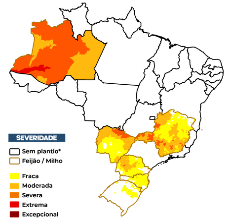 Figura 1 – Severidade da seca (IIS1) referente ao mês de agosto considerando  apenas os estados com calendário vigente.