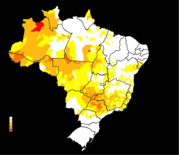 Figura M. Mapa de duração da seca por município entre junho/2023 e outubro/2024 de acordo com o Índice Integrado de Secas (Fonte: CEMADEN-MCTI).