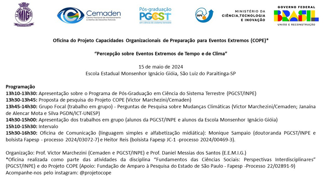 Programação do evento realizado em São Luiz do Paraitinga (SP), pelo Projeto COPE.