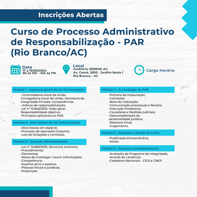 Curso de Processo Administrativo de Responsabilização (PAR)