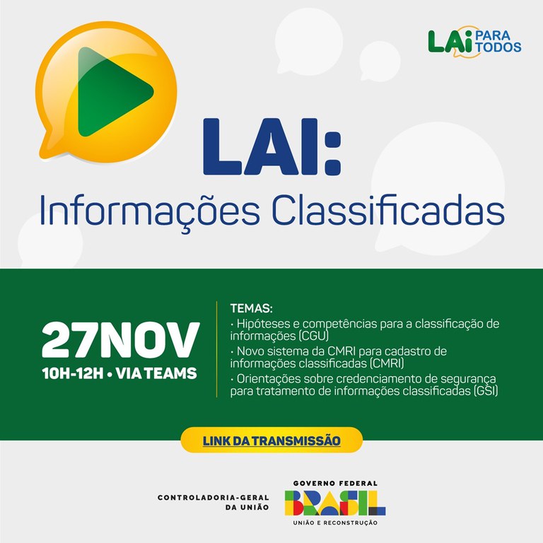 CGU promove live sobre informações classificadas