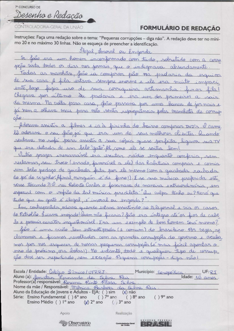 Jonatan Fernando da Silva Reis- Técnico da Universidade Rural