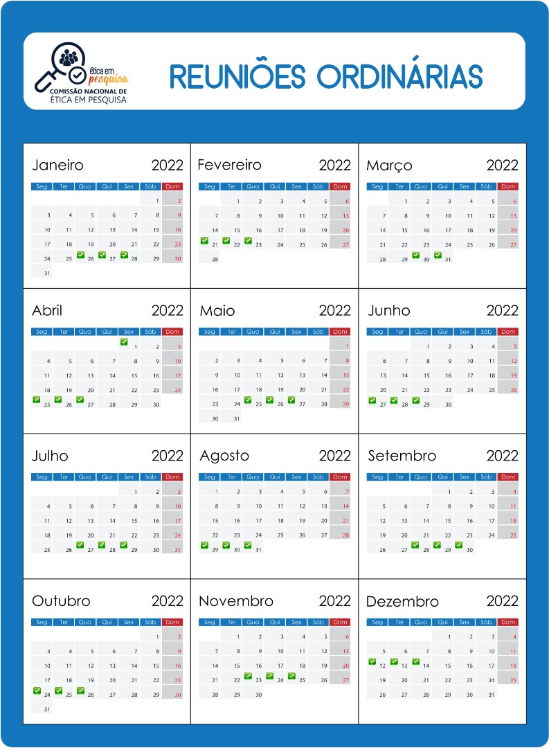 Calendário - Reunião Ordinária - 2022