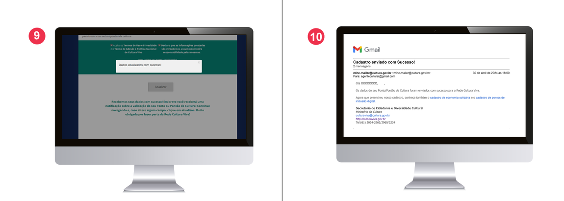 Figuras 9 e 10 - Envio do formulário e comprovante