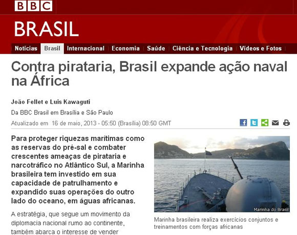 DEFESA - Cooperação entre Marinha do Brasil e países africanos é destaque em página da BBC