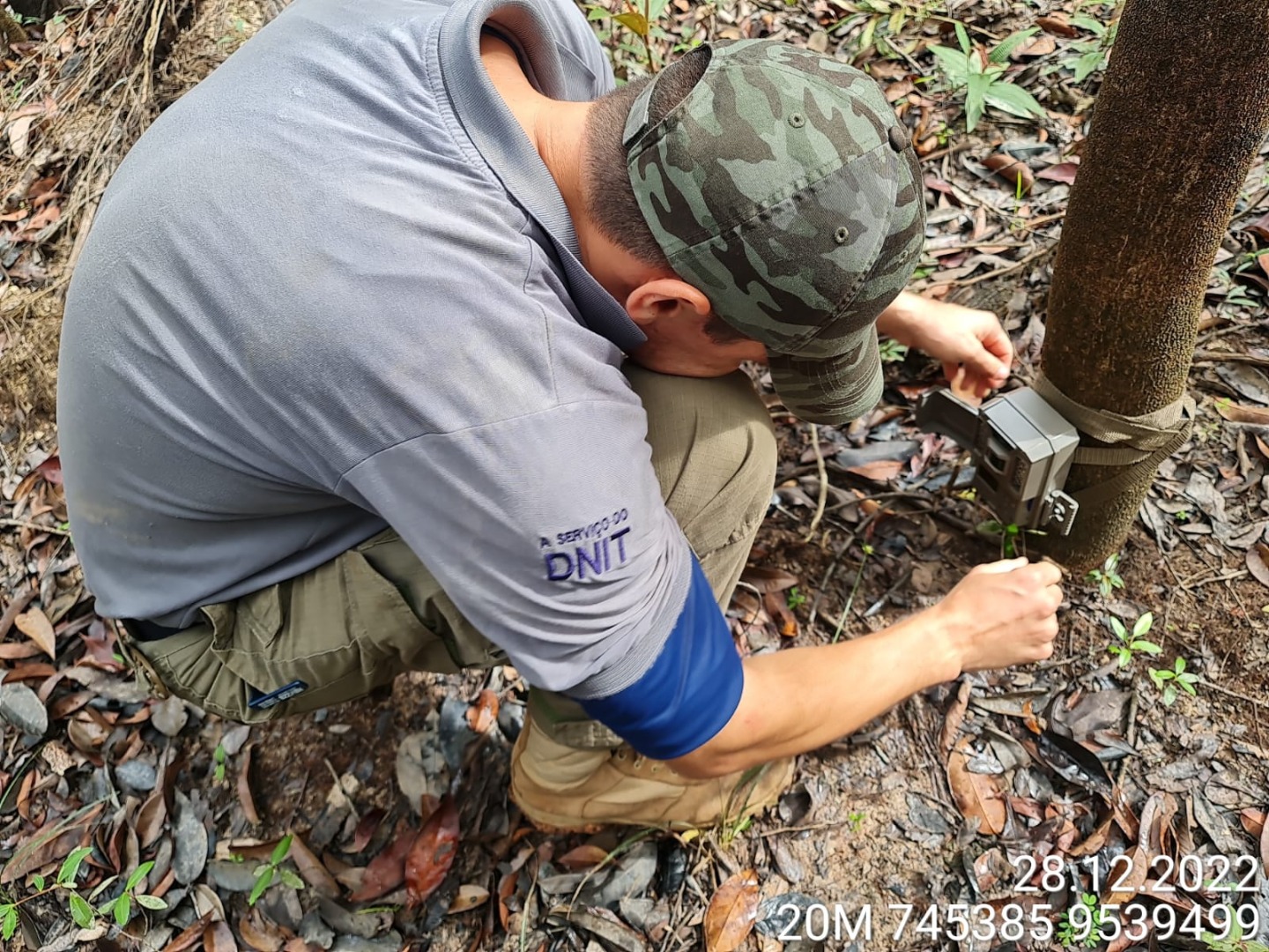 Programa de Fauna - Instalação de armadilha fotográfica para capturar imagens de animais silvestres.