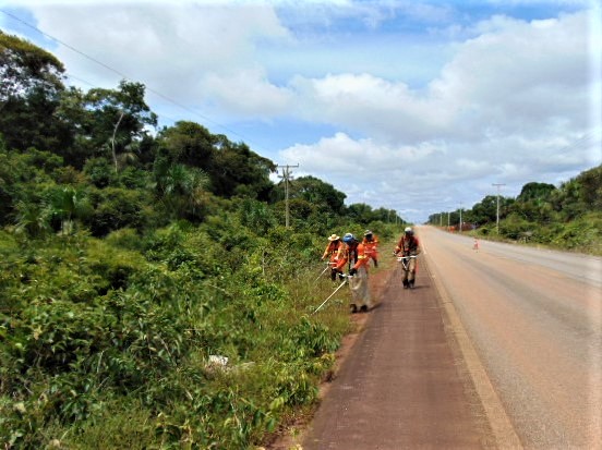 Equipe de roçada trabalhando na altura do km 35,97-RO..JPG