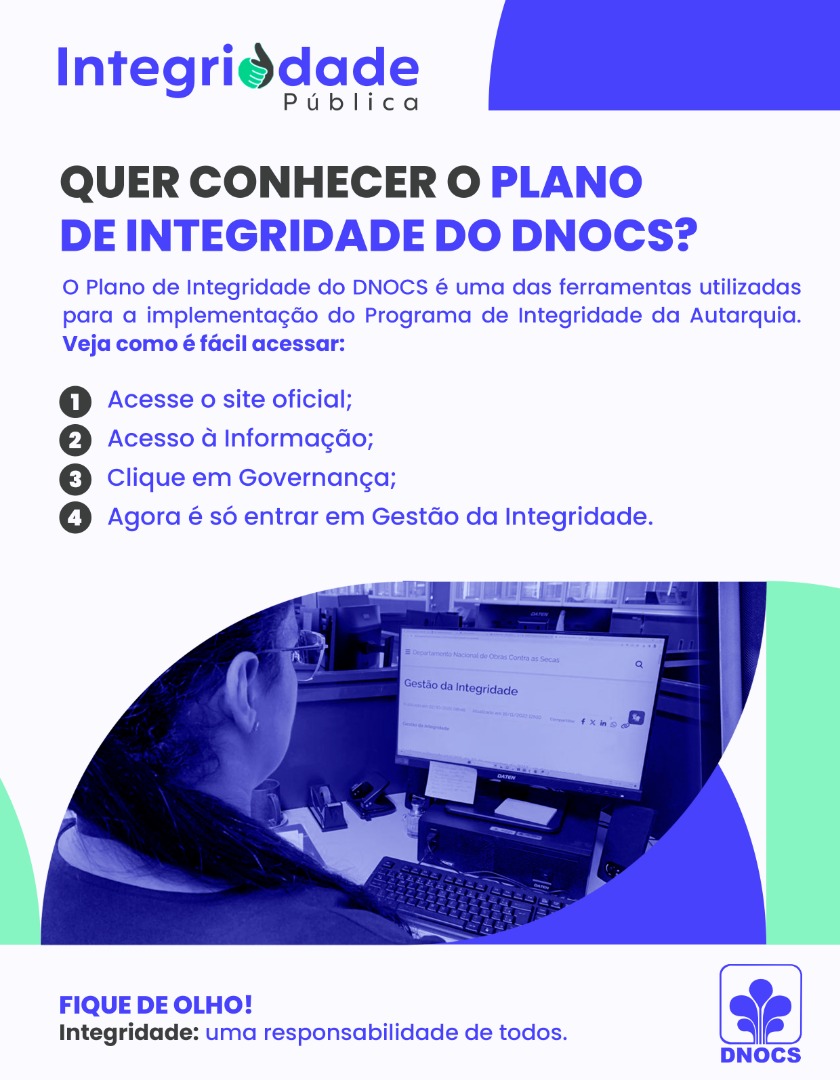 Passo a passo do Plano Integridade no site DNOCS