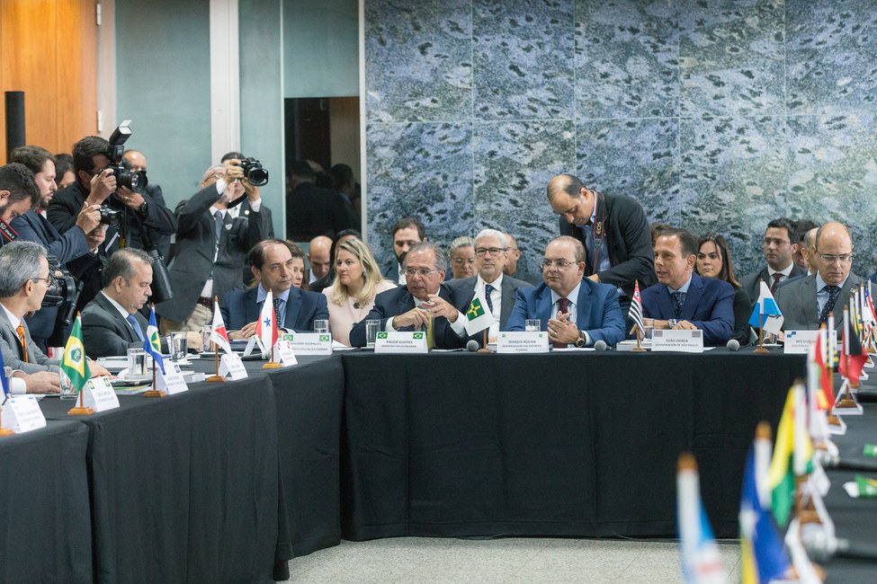 Ministro Paulo Guedes fala no Fórum de Governadores em Brasília. Foto: Gustavo Raniere/ME