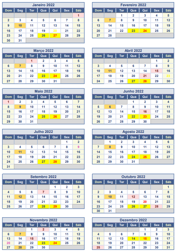 Calendário de Sessões 2022