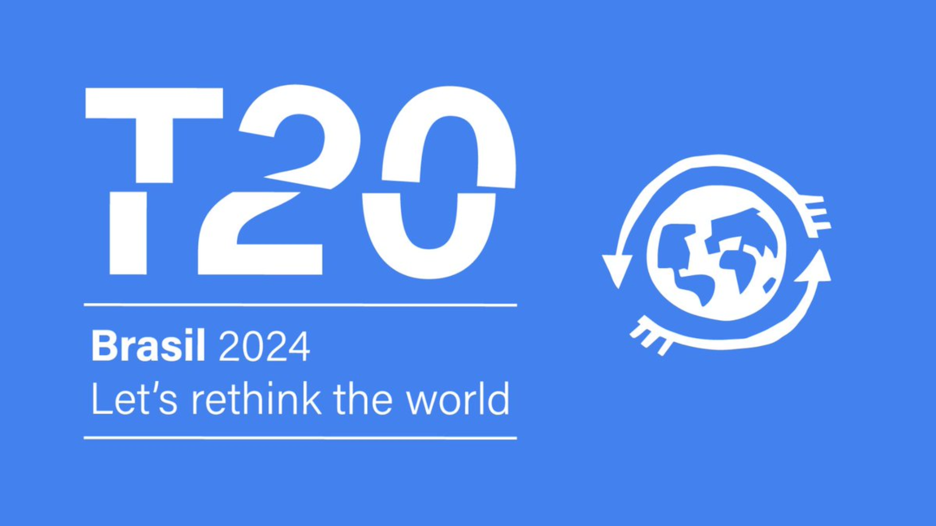 'Let's rethink the world' e um globo representando ideias de globalização e sustentabilidade.