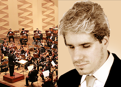 A orquestra do TNCS com o maestro Claudio Cohen (Divulgação /Alan Moreira) e o tenor Saulo Laucas (Divulgação)