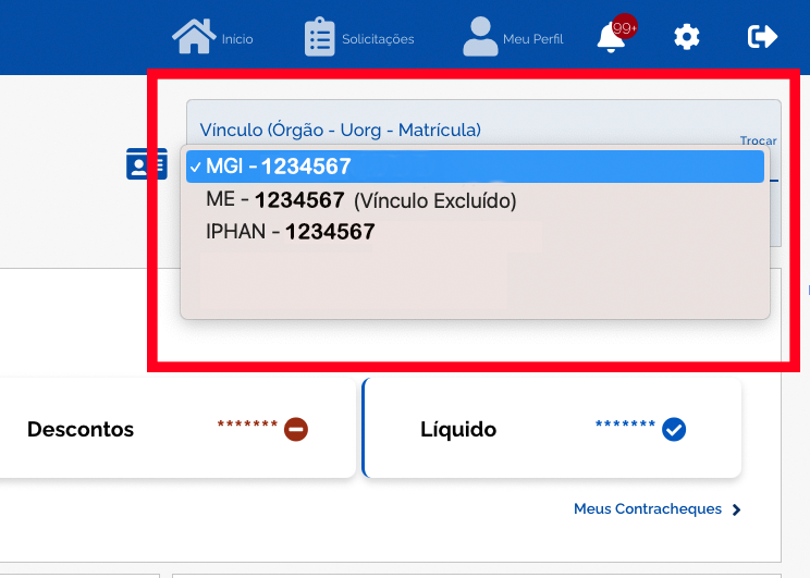 Escolha o vínculo MGI no Sigepe-SOUGOV