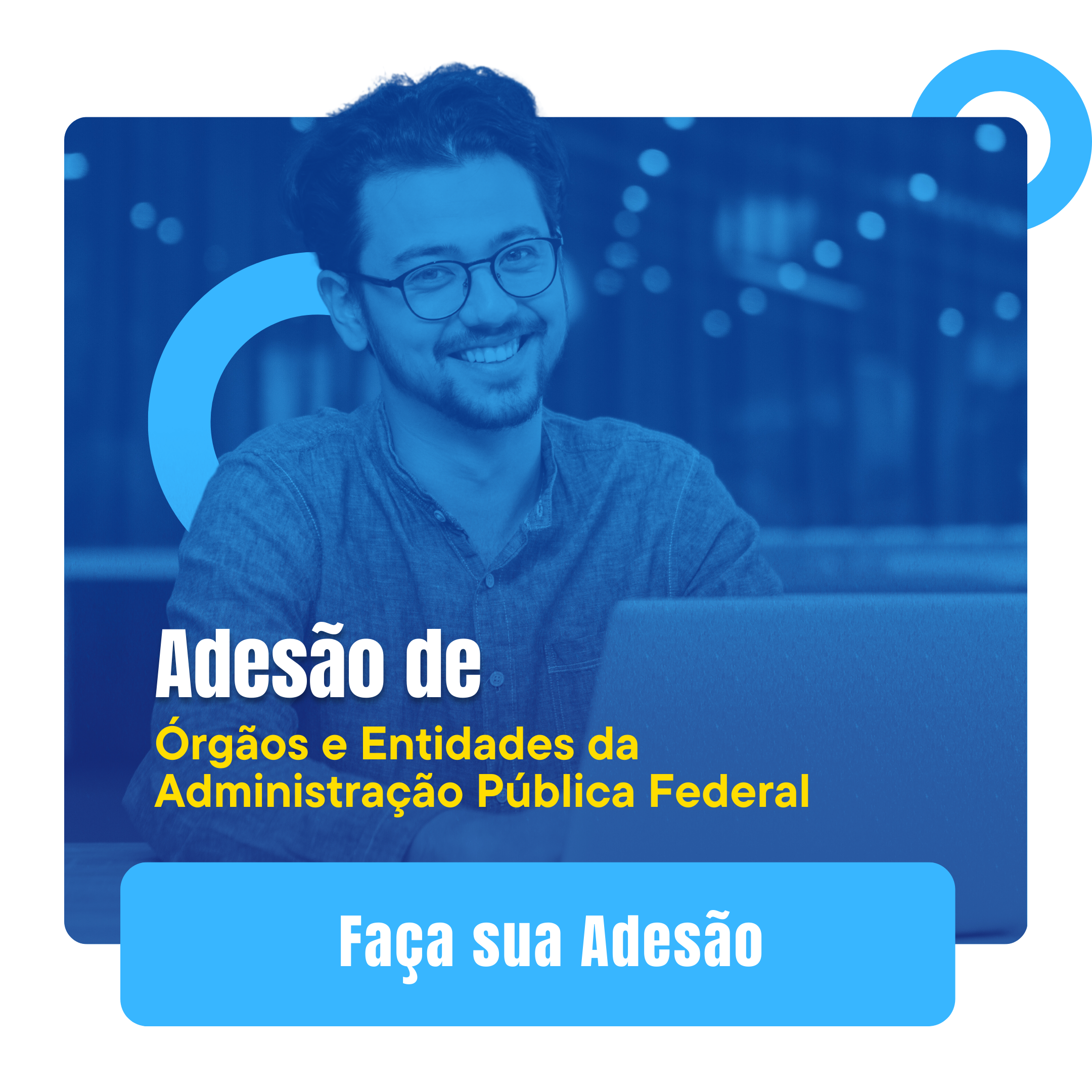 homem sorrindo, fundo azul, com link para adesão de órgãos da APF