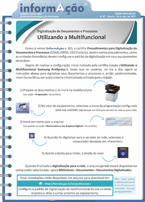 Boletim informação nº 87 - Digitalização: Utilizando a Multifuncional